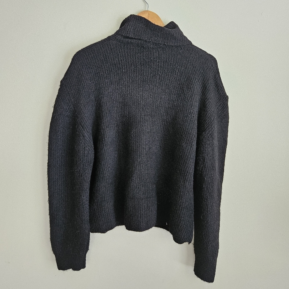 NWT Topshop Sweater Knit Turtleneck Drop Shoulder Fuzzy Black size 12 Large - Picture 3 of 7